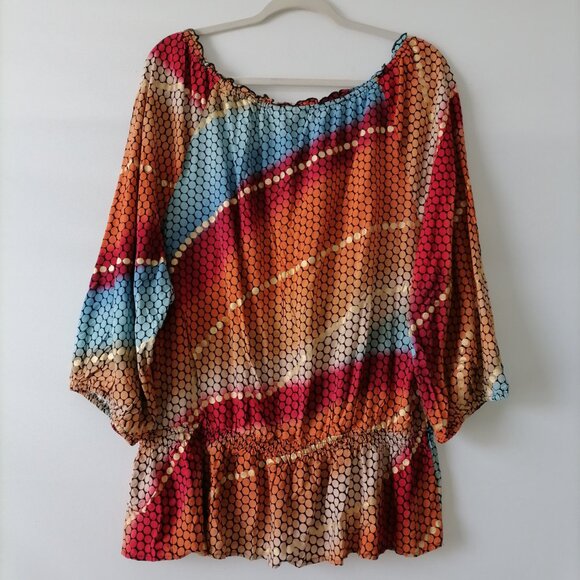 Cato Womens Multicolor Round Keyhole Neck Circle Print Blouse Top Size 26/28W - Picture 4 of 7